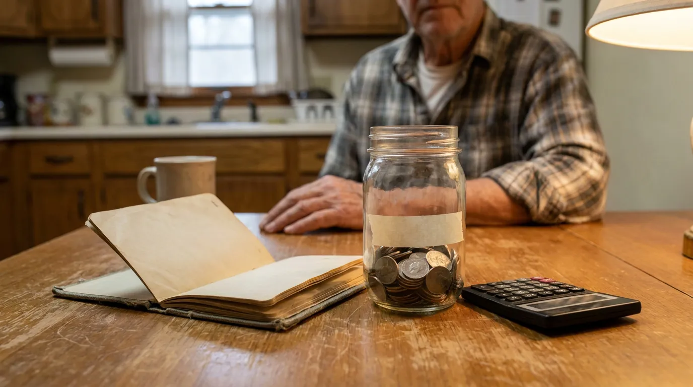 Fort Lauderdale Wrongful Death Net Accumulations Damages elderly man at kitchen table with coin jar, notebook, and calculator