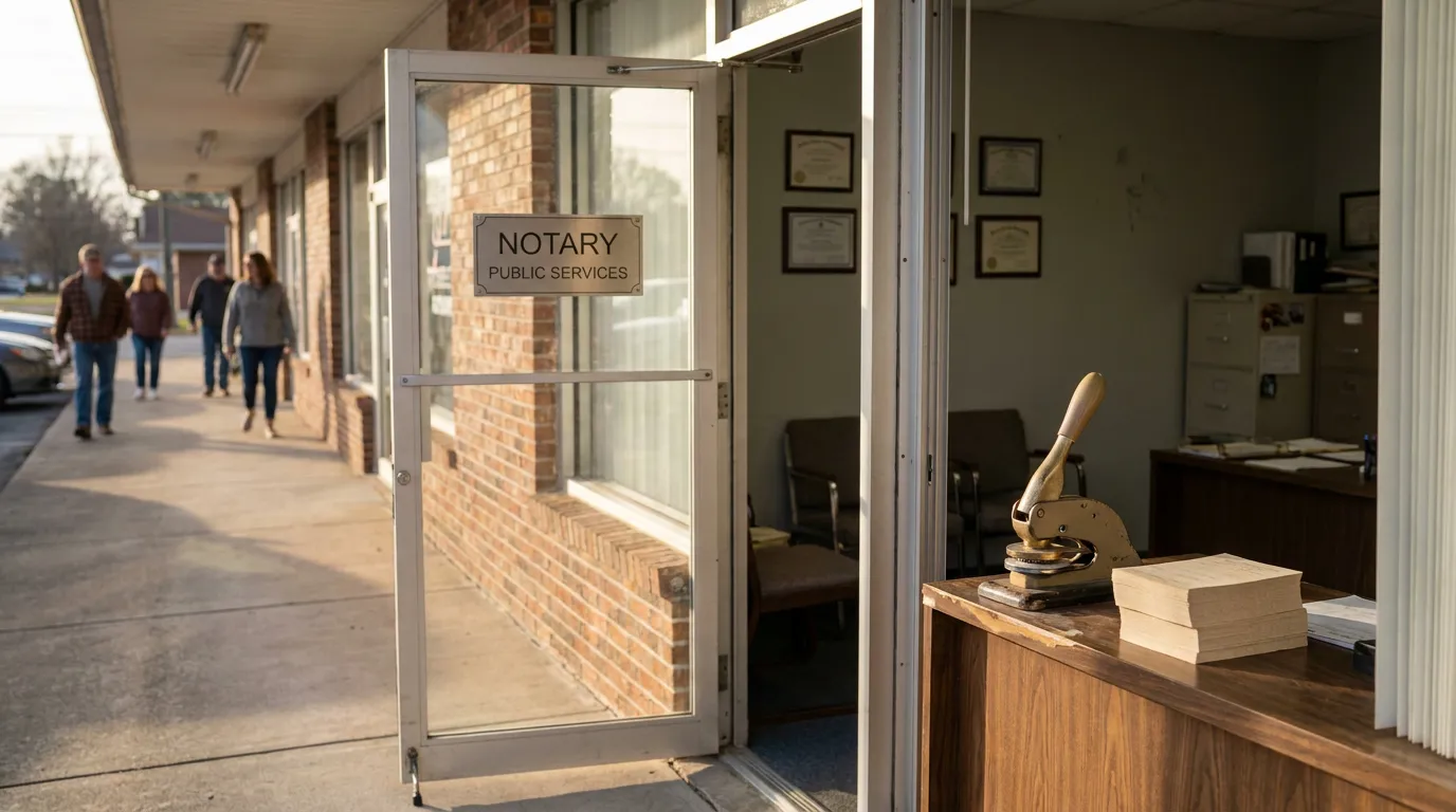 Tennessee Notary Public Office Advance Directive Notary Public Services office entrance with notary seal embosser on front desk