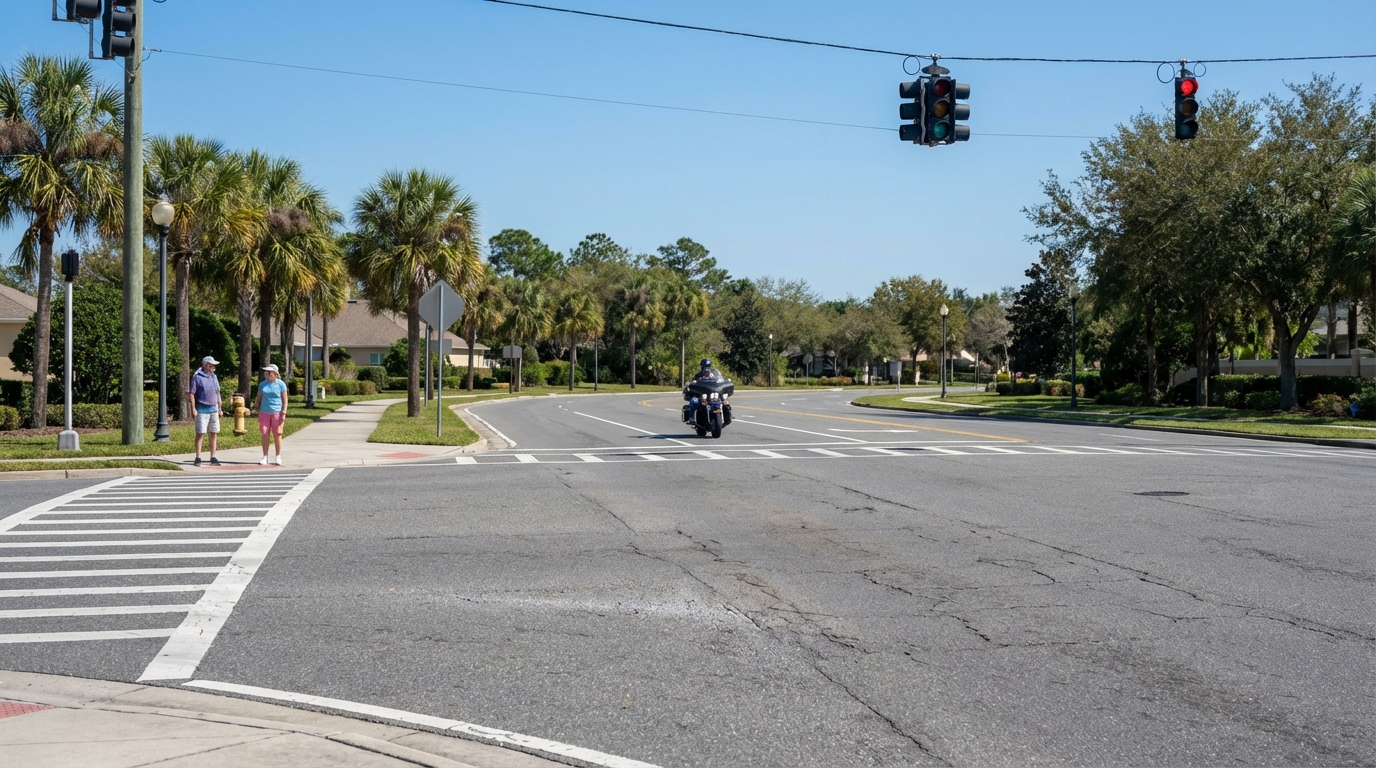 Motorcycle Riding Through The Villages Florida Intersection