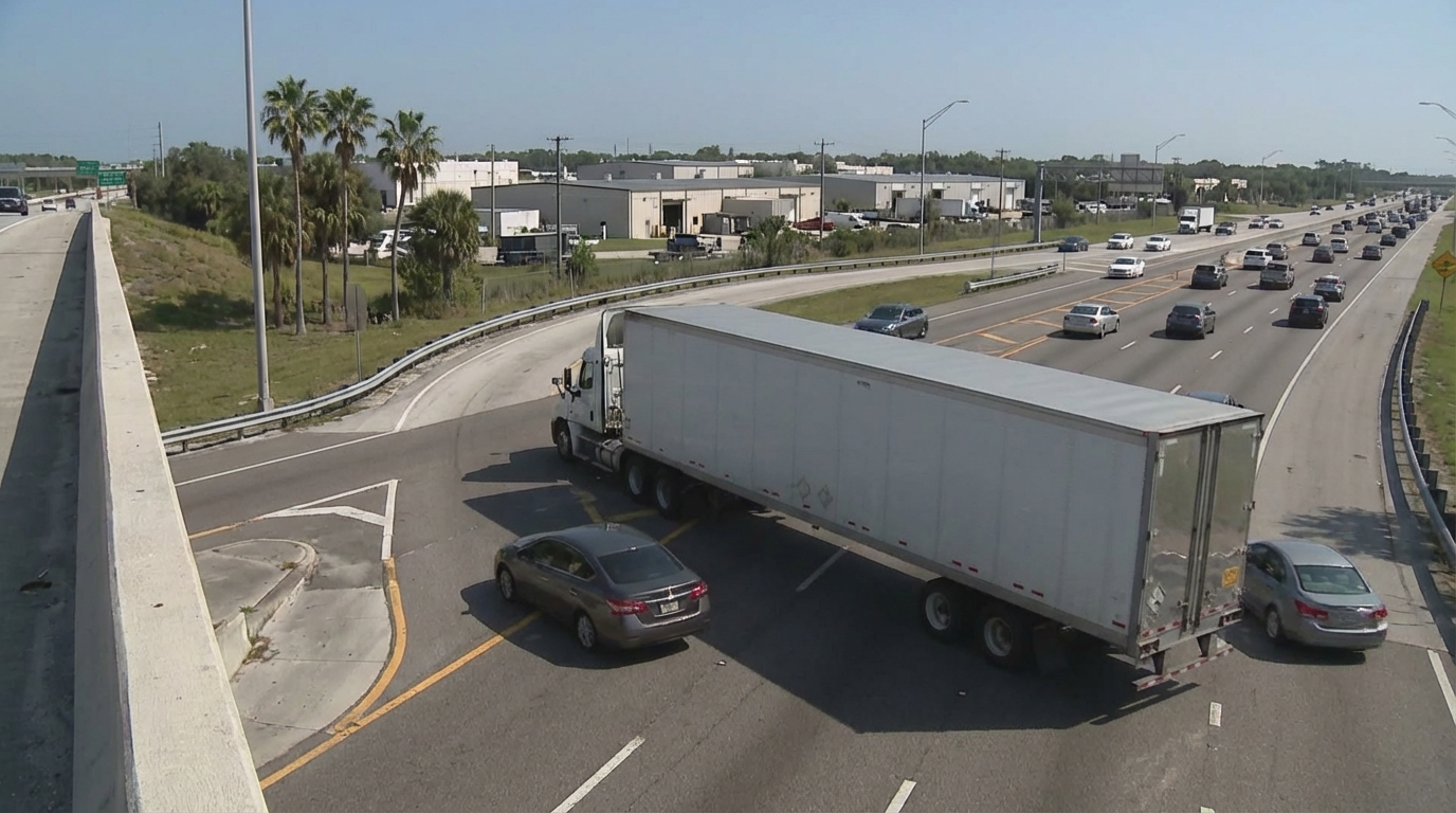 Titusville FL Semi Truck Blind Spot Danger on Highway